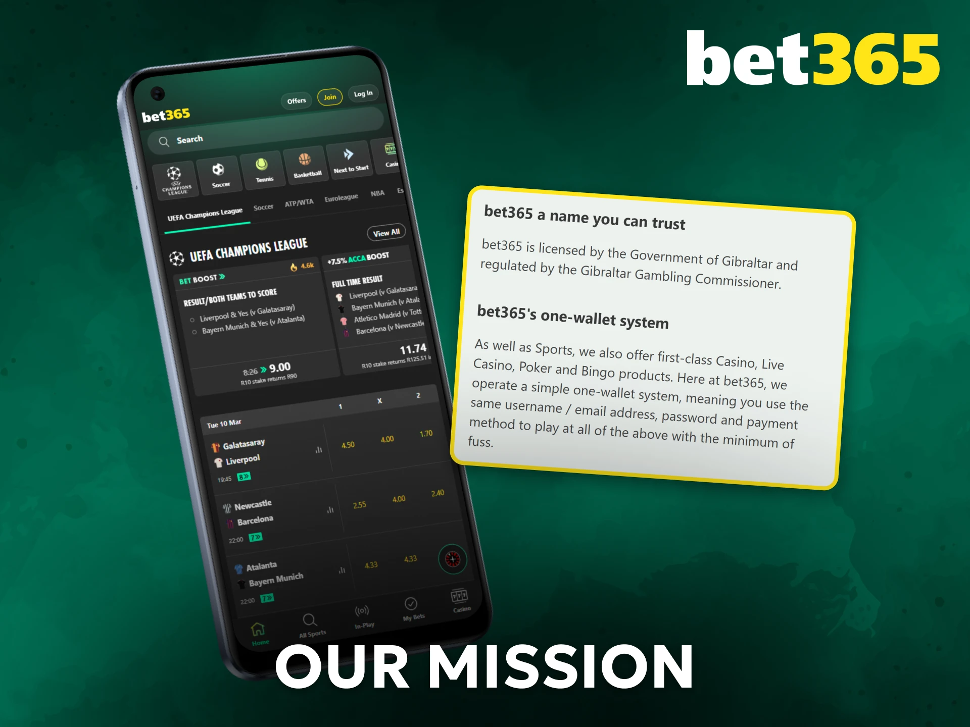 Discover the mission behind Bet365 and its commitment to players.