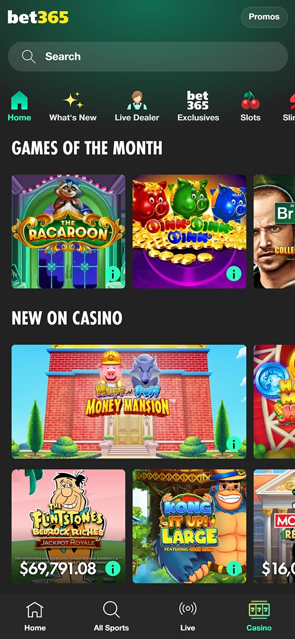 Pick a casino game and start winning with bet365.