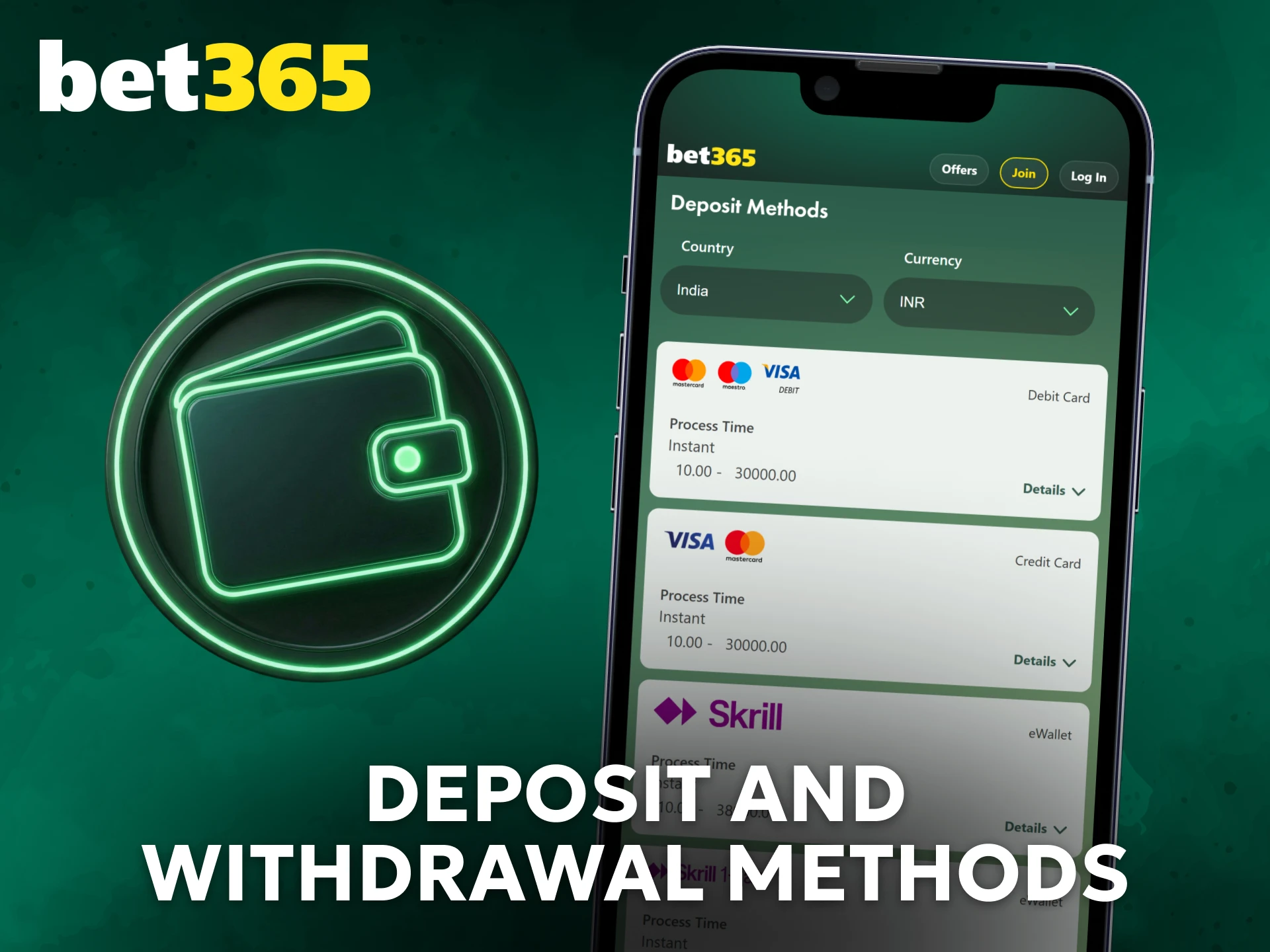 Manage deposits and withdrawals easily with the Bet365 app in India.