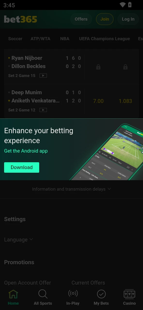 Find the Android section to start your bet365 App journey.