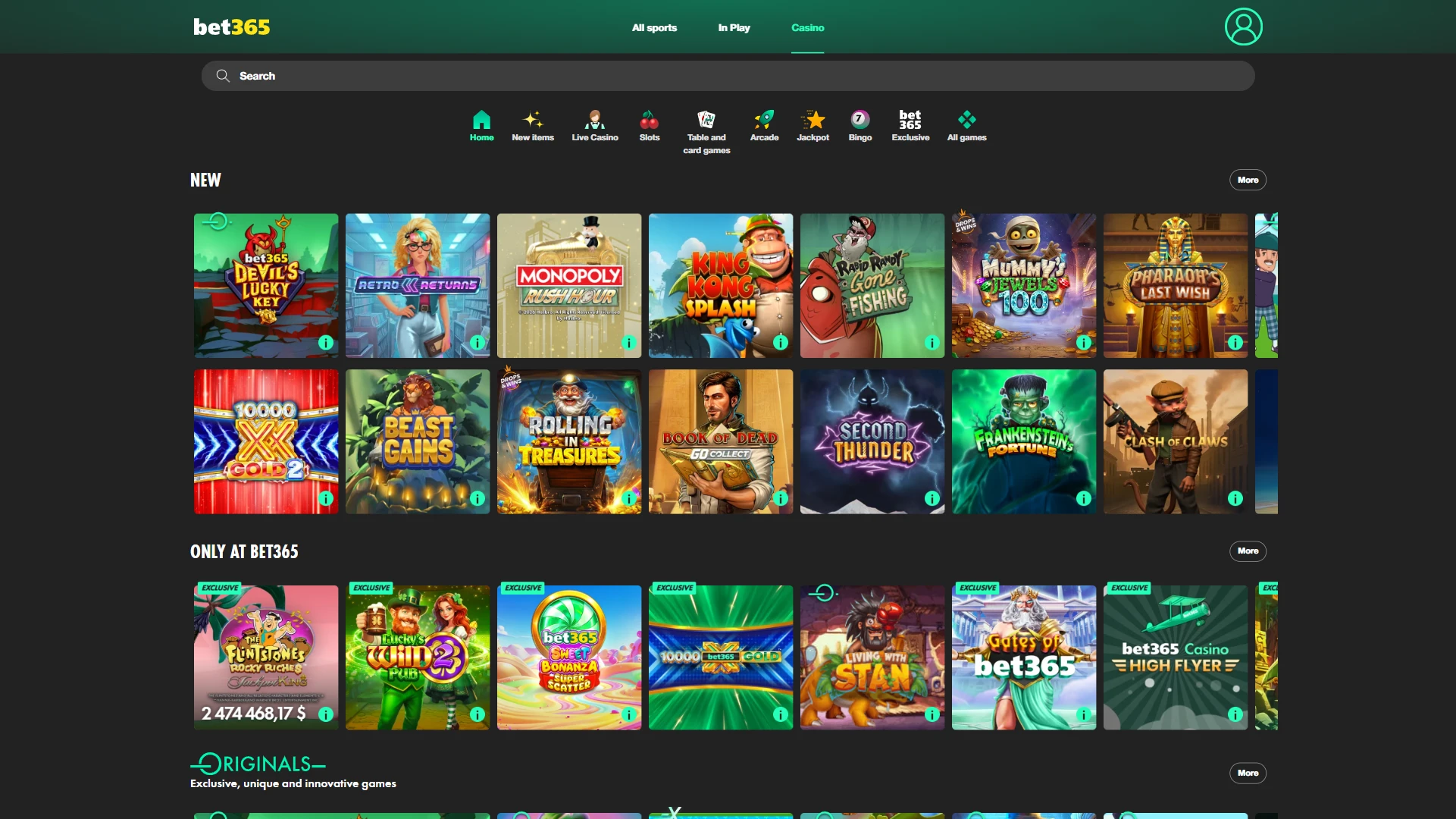Browse PC sections for sports and casino in the bet365 App.