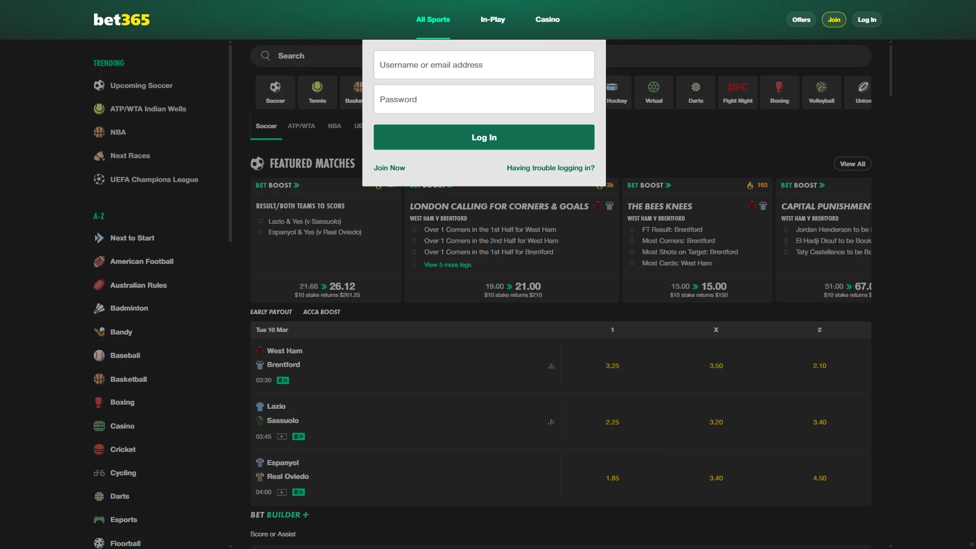 Log in to your PC account within the bet365 App.