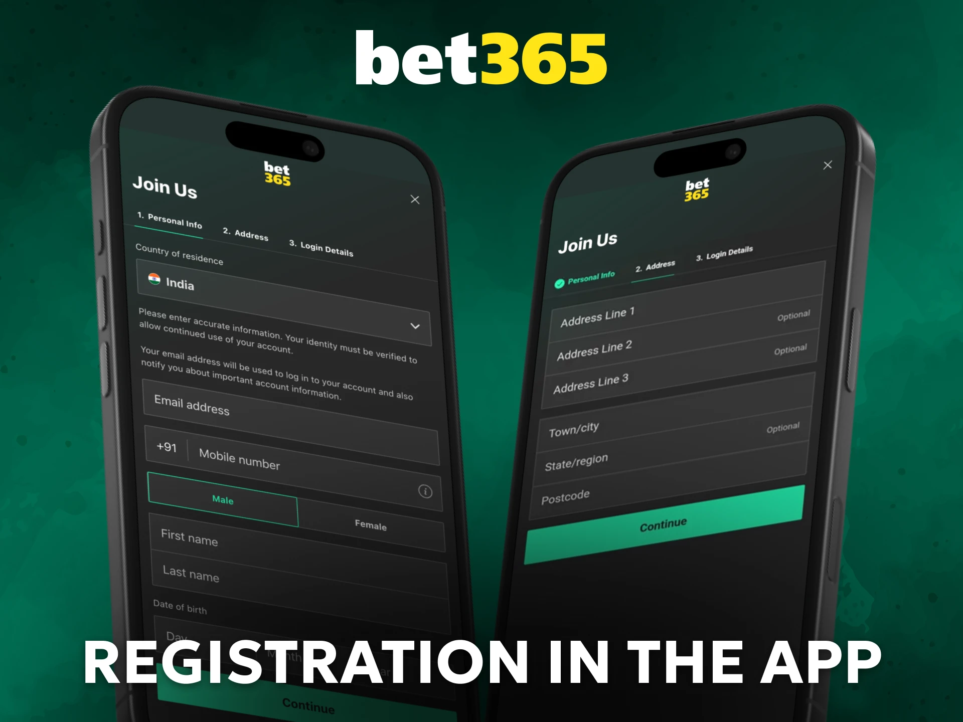 Complete quick registration inside the Bet365 app to start betting.