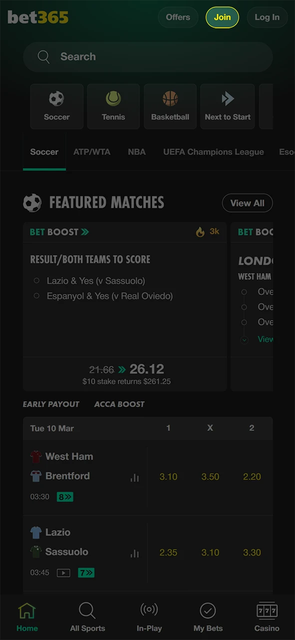 Open the registration form in the bet365 App and join.