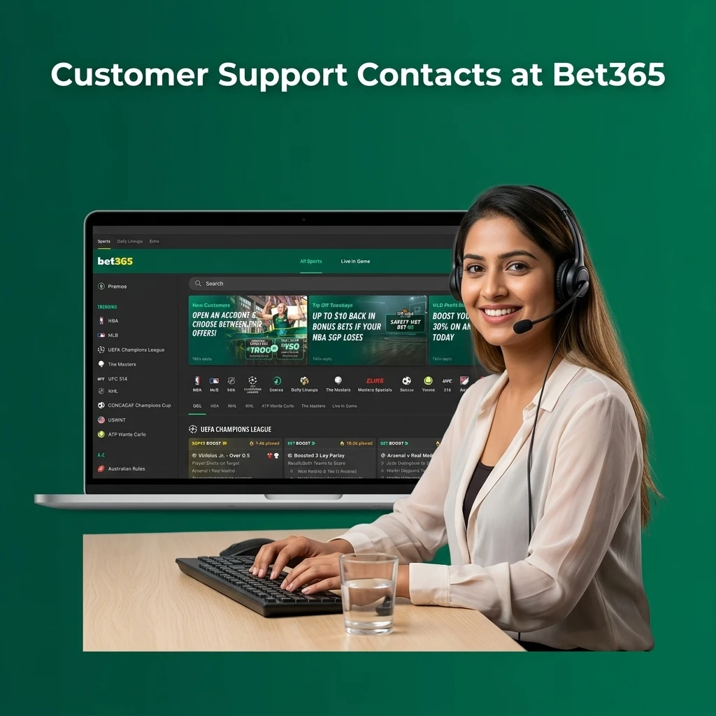 Bet365 customer support contacts including live chat, email, phone, and help centre options for Indian users