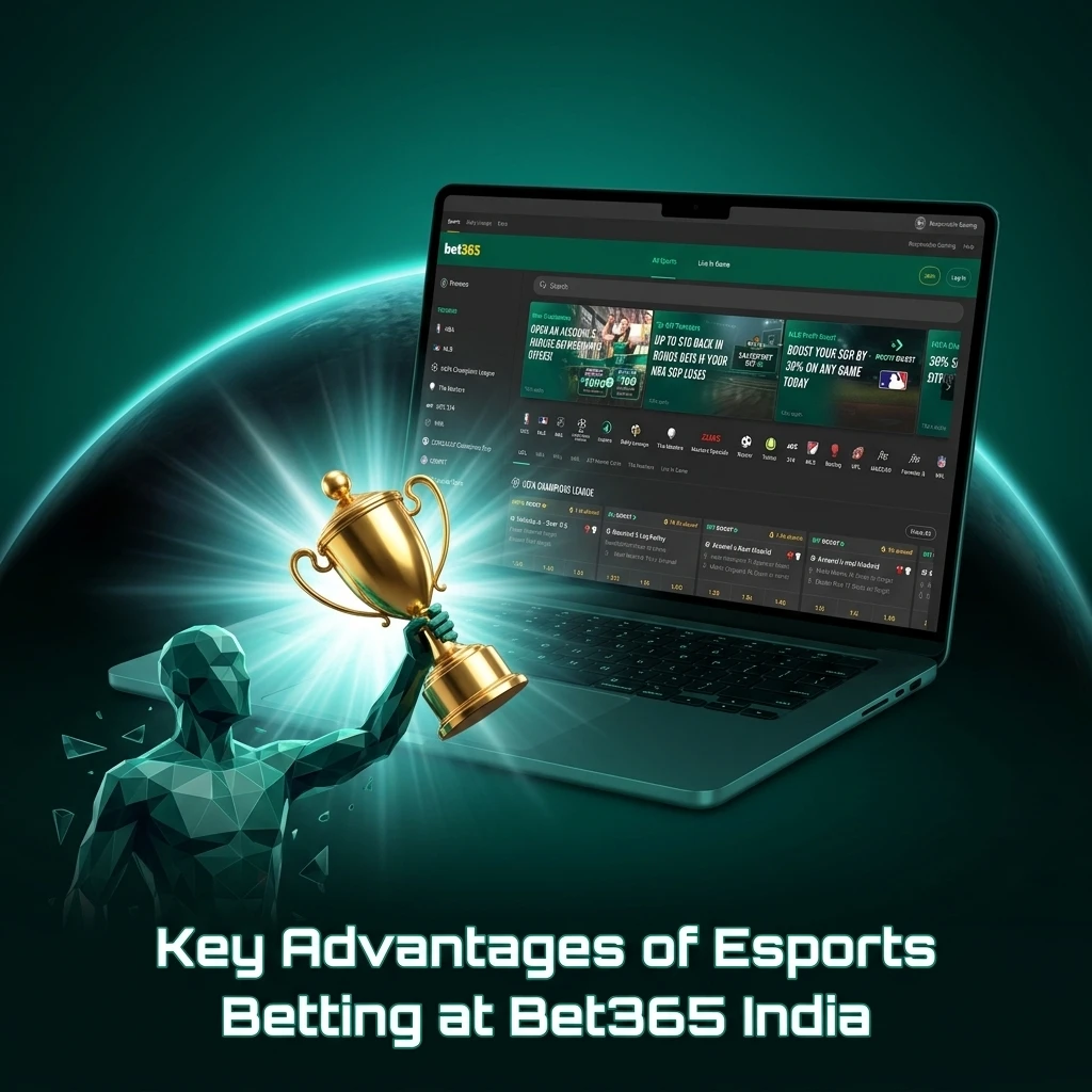 Bet365 India esports betting advantages including competitive odds, welcome bonus, UPI payments, 24/7 support and mobile app
