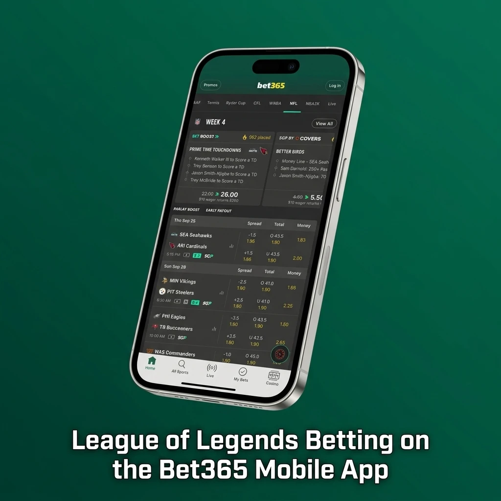 Bet365 mobile app open on League of Legends esports betting markets showing live LoL match odds