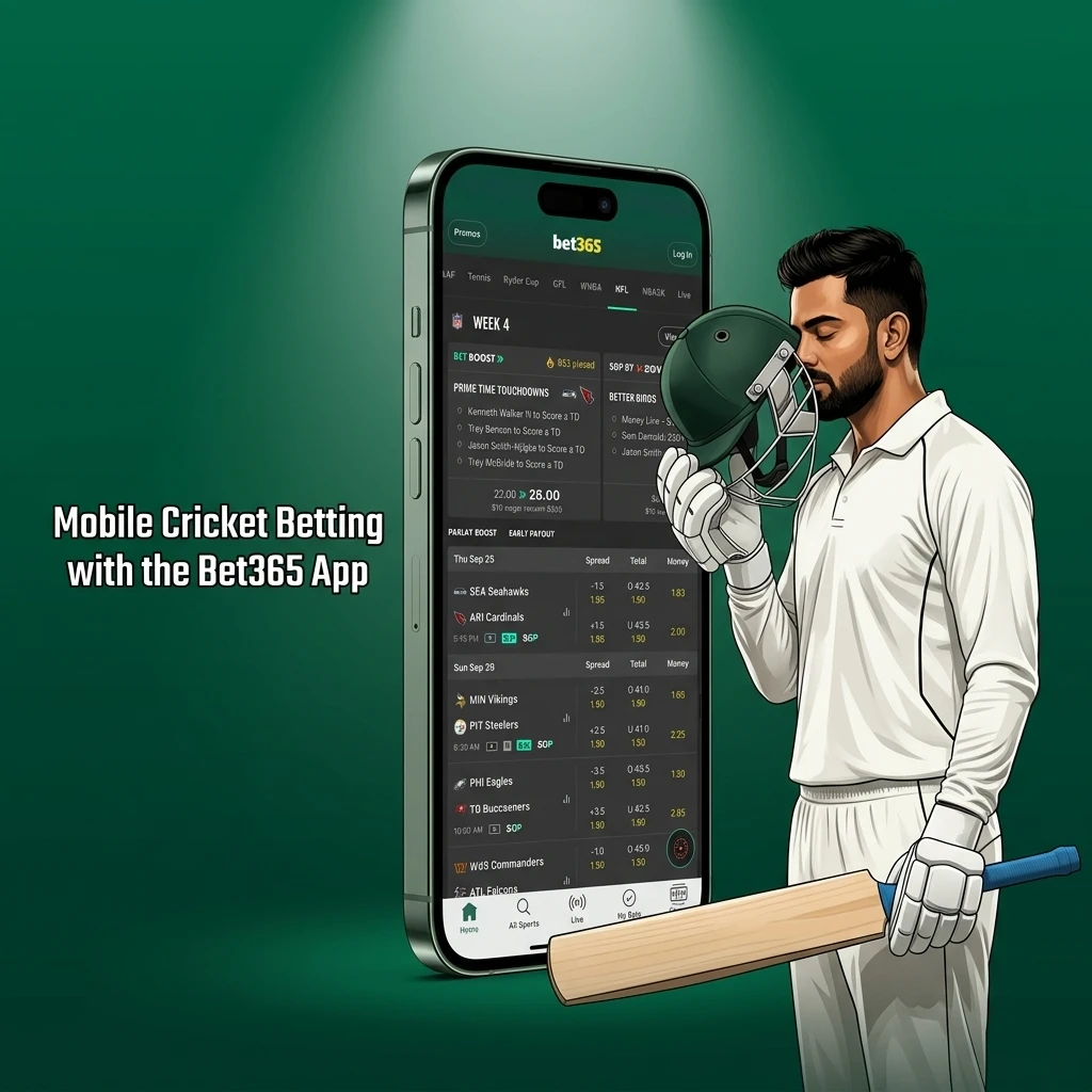 Bet365 mobile app interface for cricket betting on Android and iOS devices in India