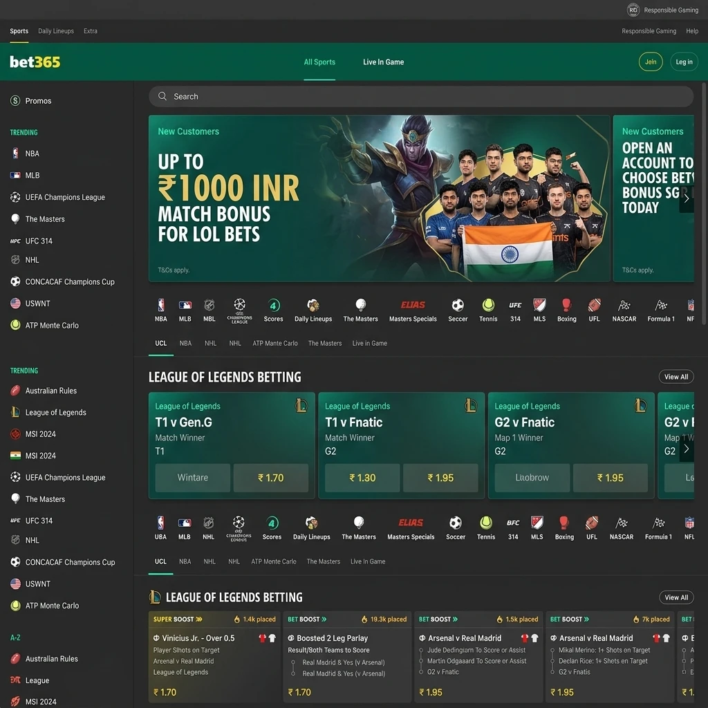 Bet365 India 15% sports welcome bonus up to ₹4,000 for League of Legends betting with step-by-step claim guide